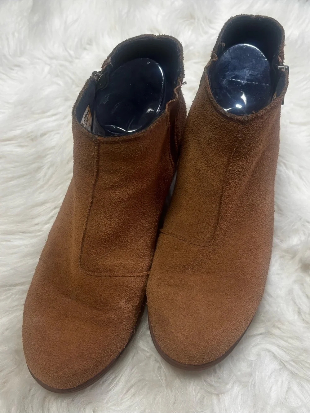 Sorel “Elvie” Chestnut Brown Leather Zip Wedge Ankle Booties size Women’s 10